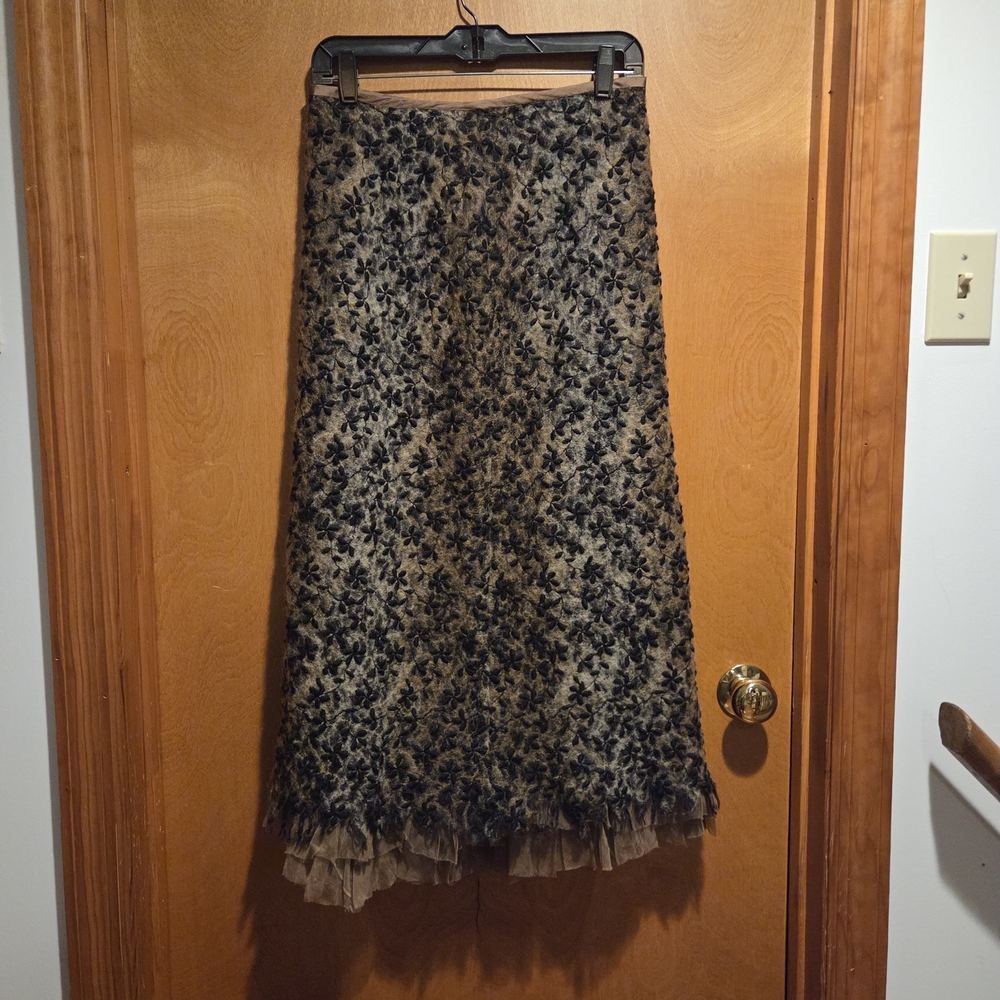Marianne Kooimans Black and Brown Lace Silk Skirt Wool Embroidered Vintage Skirt - Picture 5 of 9